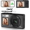 OEM Fotocamera digitale 5K con sensore da 80 MP, doppio display, zoom 18x, autofocus, flash, fotocamera compatta per vlogger, ideale per studenti, viaggiatori, giovani e principianti, con scheda di memoria da 64 GB inclusa (nera)