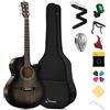 Donner Chitarra Acustica 4/4 per Adulto Principiante Chitarra Acustica Cutaway Kit con Pickup Mini Jumbo 40 Pollici con Borsa Cinghia Corde Capo Plettri Nero