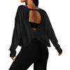 Fhniepan Top corto da donna a maniche lunghe per allenamento con schiena scoperta, casual, atletica, maglietta da yoga