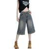 KBOPLEMQ Y2K Vintage Baggy Jeans da donna lavati a gamba larga Capri Pantaloni Casual Denim Shorts Oversize Jorts Vita Alta Al Ginocchio Bermuda Pantaloni Loose Fit Harajuku Jeans Streetwear