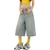 KBOPLEMQ Y2K Vintage Baggy Jeans da donna lavati a gamba larga Capri Pantaloni Casual Denim Shorts Oversize Jorts Vita Alta Al Ginocchio Bermuda Pantaloni Loose Fit Harajuku Jeans Streetwear