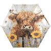 RPLIFE Ombrello da viaggio con protezione UV, antivento compatto, zaino borsa portatile, ideale per donne, mucca delle Highland recinzione girasole