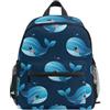 RPLIFE Simpatico zaino con balene blu per bambine e ragazzi, zaino da viaggio con targhetta per il nome, zaini per la scuola per bambini, 3-8 anni, Carino Balene Blu, Medium, Zaini Carino
