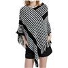 KBOPLEMQ Poncho da donna a righe, versatile sciarpa da avvolgere con frange, per autunno e inverno, elegante mantello con frange a V, collo a strisce, caldo mantello da donna, o, Taglia unica