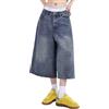 KBOPLEMQ Y2K Vintage Baggy Pantaloncini di jeans da donna lavati a gamba larga Capri Pantaloni Casual Pantaloncini di denim oversize Jorts vita alta al ginocchio Bermuda Shorts Loose Fit Harajuku Jeans