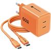FORCELL CARICABATTERIE GAN3 ORIGINALE VT-60 2X USB-C FINO A 60W AVS ORANGE PER SMARTPHONE TABLET