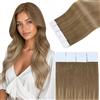 Easyouth Extension Capelli Umani Biadesivo Biondo Ombre Extension Biadesive Capelli Veri Marrone Dorato Balayage Biondo Dorato Extension Biadesive Naturale Dritto 40cm 40g 20Pz #10/14
