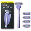 Wilkinson Sword Intuition Quattro Sensitive, rasoio donna, 5 ricariche | Rasoio a 4 lame da donna per pelli sensibili, dermatologicamente testati, impugnatura ergonomica con base, con 5 ricariche