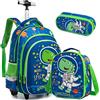 Egchescebo Zaino Trolley Scuola Dinosauri dal Guscio Duro Elementare Bambino Ragazzi con Ruote Regoli da Viaggio Carrello Porta per La Bimba Ragazzo Media Asilo Superiori Rotelle 17 3Pcs Verde