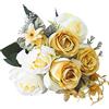 Sunlightam Fiori artificiali, fiori finti in erba con 9 rose in seta, ideali come decorazione per matrimoni, casa, giardino, ufficio, tavolo da pranzo, colore bianco e oro