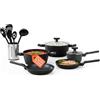 Avilia Batteria di Pentole e Padelle 13 Pezzi Antiaderenti - Set Cucina Completo in Alluminio per Induzione e Gas - Coperchi in Vetro Temperato e Manici Ergonomici - Nero Elegante - Senza PFOA