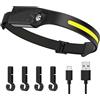 Ambienden Lampada Frontale LED Super Luminosa, Torcia Frontale Ricaricabile USB-C, 4 Modalità, 350 Lumen, Sensore Movimento, Luce Frontale LED Per Corsa, Pesca, Campeggio