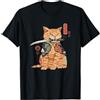 Gatti Alexamerch Giapponese Samurai Ninja Cat Kawaii Tattoo Graphic Maglietta