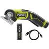 Ryobi RCT4-120G Taglierina a Batteria 4V, Velocità a Vuoto 270 g/min, Lama Auto-Affilante, Taglio Massimo di 6 mm, Taglio Preciso Tessuto, Cartone, Moquette, Include Batteria 2.0 Ah e Cavo USB