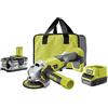 Ryobi Smerigliatrice Angolare a Batteria 18V ONE+ con Batteria 4,0Ah e Caricabatterie, Disco 115 mm, Velocità 7500 giri/min, Impugnatura Laterale, Ideale per Taglio e Smerigliatura, R18AG-140S