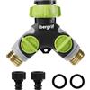 Ibergrif M22205 Distributore di irrigatori a 2 vie, sdoppiatore per tubi, con interruttore di controllo, Flusso d'acqua a 2 o 1 vie Funziona contemporaneamente, Grigio/Nero