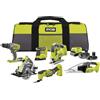 Ryobi Kit 6 Utensili a Batteria 18V ONE+ con 2 Batterie 4,0Ah e 2,0Ah e Caricabatterie, Trapano a Percussione, Sega Circolare, Seghetto Alternativo, Multitool, Levigatrice e Aspiratore, RCK186O-242SZL