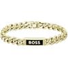 BOSS Jewelry Braccialetto a Catena da Uomo Collezione KASSY EMBLEM in Oro Giallo con una Placca in Smalto Nero - 1580680M, Oro, Medium