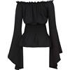 KBOPLEMQ Top da donna rinascimentale, camicetta medievale con corsetto in vita, cintura pirata, costume di Halloween, senza spalline, vintage boho, tunica top, maniche a tromba, spalle scoperte, camicia gotica