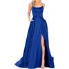 KBOPLEMQ Abito da donna elegante, lungo, in raso, linea ad A, abito da sera, sexy, per ballo, spaghetti, abito da sposa, lungo, da principessa, damigella d'onore, O blu., XXL