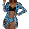 KBOPLEMQ Set da donna push up costume da bagno da donna Boho 3 pezzi bikini con bikini copertura up poncho spiaggia tunica bikini scollo a V, O blu., M