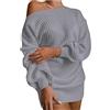 KBOPLEMQ Abito da donna a maniche lunghe, mini abito lungo, oversize, maglione lavorato a maglia, a tunica, caldo, in lana, per feste, per autunno e inverno, sexy, grigio., L
