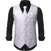 KBOPLEMQ Gilet da uomo Paisley, cravatta, fazzoletto, jacquard, set da uomo, per smoking, gilet da uomo, gilet jacquard, cravatta e tasca quadrata, argento, XXL