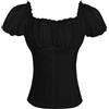 KBOPLEMQ Camicetta da donna Dirndl camicia vittoriana rossa/nero corpetto top medievale steampunk a maniche corte crop top vintage corsetto bustier camicetta costume tradizionale Oktoberfest, O nero., S