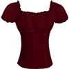 KBOPLEMQ Camicetta da donna Dirndl camicia vittoriana rossa/nero corpetto top medievale steampunk a maniche corte crop top vintage corsetto bustier camicetta costume tradizionale Oktoberfest