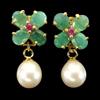 Egemdiamond Orecchini Gemma Pietra Verde Ovale Argento Sterling 925 5x4mm Perla Rubino