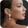 EVER FAITH Eleganti orecchini a clip con taglio marchese/taglio a goccia con zirconi e perle artificiali floreali per donne, regalo per feste, matrimoni, bianco placcato oro