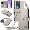 MOJIA Custodia per Oppo A80 5G, Alta qualità Pelle Flip Portafoglio Cover per Telefono, Multifunzione Porta Carte con Tracolla Custodia. Grigio