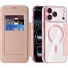 SIYOPINPFY Cover magnetica per iPhone 26 Pro Max Custodia a libro Rosa JD | Compatibile con MagSafe , blocco RFID, retro trasparente, custodia in pelle PU Flip pochette a portafoglio con scomparti per