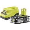 Ryobi Kit Batteria e Caricabatterie Originali 18V ONE+ con Batteria 2,5Ah Lithium+ e Caricatore 2,0A, Tecnologia IntelliCell, Indicatore LED, Compatibile con Oltre 200 Utensili, RC18120A-125