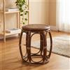 JIHAJU Sgabello Tamburo Rattan Naturale Intrecciato Artigianale Seduta Portapiante | Pouf Rotondo Boho Poggiapiedi Tavolino Ingresso Camera Soggiorno Mobile Rattan Artigianale(H 42cm)
