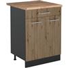 Vicco Mobiletto base cucina R-Line, Rovere artigianale/Antracite 60 cm | 2 Ante · Piano di lavoro incl. · Piedini regolabili in altezza · 1 Ripiano · ✓ Liberamente combinabile