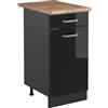 Vicco Mobiletto base cucina R-Line, Nero lucido/Antracite 40 cm | 1 Cassetto · Piano di lavoro incl. · Piedini regolabili in altezza · 1 Anta · ✓ Liberamente combinabile