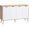 HOMCOM Credenza Cucina Ripiani Regolabili 120x35x77.4cm Naturale e Bianco | Mobile Cucina, Gambe in Legno di Pino, Credenza Buffet Moderno, per Soggiorno, Salotto, Sala da Pranzo, Madia