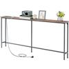 GOKHOMX Tavolo Consolle da 180 cm con 2 Prese e 2 Porte USB, Tavolo Consolle d'Ingresso Stretto da 20 cm di Larghezza, Mobile Dietro il Divano per Soggiorno, Ingresso, Corridoio, Hall, Marrone e Nero