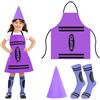 Arglfty Vestito Halloween Bambino Bambina, 3 Pezzi Costume Da Pastello Con Crayon Grembiule, Cappello Conico e Calzini a Righe, Costumi Halloween Per Carnevale, Gruppo Giochi Di Ruolo, Festa a Tema (Viola)