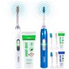 Emmi-dent emmi®-dent Metallic Spazzolino Elettrico a Ultrasuoni (Kit Family Bianco + Blu) I Pulizia dei Denti Ottimale Senza Sfregare I Durata della Batteria Fino a 12 Giorni