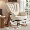 SONGMICS Sedia a Dondolo, Poltrona a Dondolo, Poggiapiedi Estraibile, Cuscino Rimovibile, Tasche, Gambe in Legno, Tessuto di Peluche, Camera da Letto Soggiorno, Bianco Crema LYY018W101