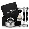 Jack Shaver Set da barba da uomo, kit da barba personale, 5 pezzi, pennello da barba in tasso sintetico, rasoio a doppio bordo, sapone da barba e ciotola, supporto da barba, miglior regalo per uomini