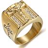 Fachoice Crocifisso scintillante anello da uomo in oro elegante cristiano Gesù crocifisso anello vintage CZ Cristo Gesù gioielli uomo