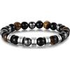 Glimmerday Bracciale Perline Personalizzato per Uomo Nome Inciso Acciaio Inossidabile Elastico Pietra Naturale Occhio di Tigre Bracciale Regolabile per Lui Papà Marito Festa del Papà Natale (5 names)