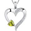 YL Collana cuore Argento 925 tagliato Agosto Pietra portafortuna Peridoto Verde Zirconia Cubica Collana con Ciondolo a Doppio Cuore per Donna, 45-48 cm
