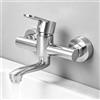 Thryvix Rubinetto Cucina a Muro Miscelatore per Lavello, Acciaio Inox con Canna Orientabile 20 cm, Monocomando 360° per Acqua Calda Fredda, per Casa Bagno Lavanderia