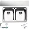 Fhuller LG792VSA ● Lavello Incasso Cucina FHULLER Mod.LAGUNA 79x50 2 Vasche, Spessore Acciaio 7/10 con Vasche Profonde H 19,4 Ralizzato in Acciaio Inox Antigraffio Made in Italy