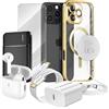 Mayaxess, pacchetto Elite per custodia iPhone 16 Pro Max, vetro protettivo, caricabatterie, power bank, MagSafe, cuffie Bluetooth, oro