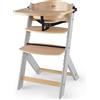 kk Kinderkraft Seggiolone Pappa in Legno ENOCK, Evolutivo, Multifunzionale, Sedia Ergonomica, Altezza Regolabile, Facile da Pulire, dai 6 Mesi ai 10 Anni, Grigio